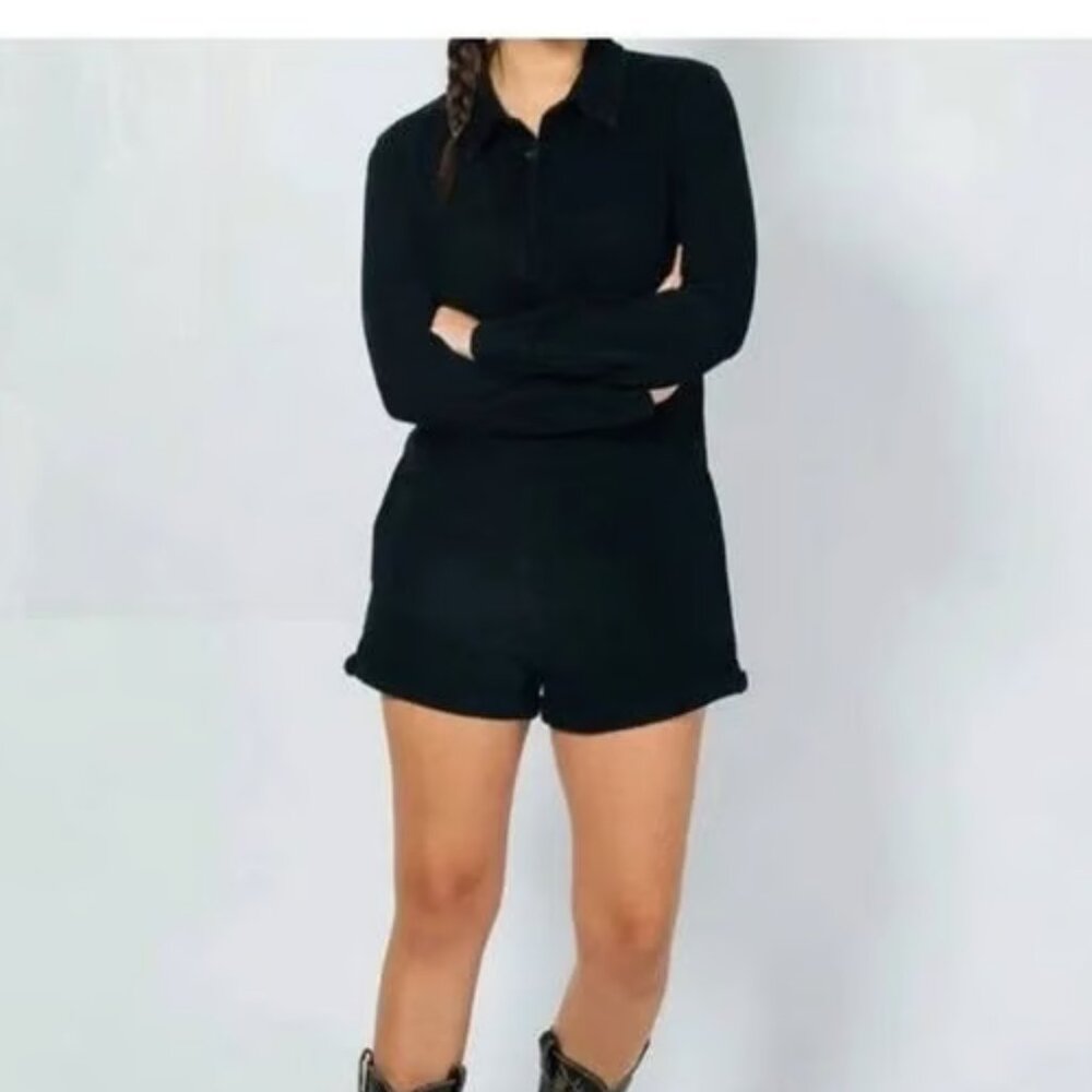 ATWYLD No Service Jumper Black Herringbone‎ Cotton Romper